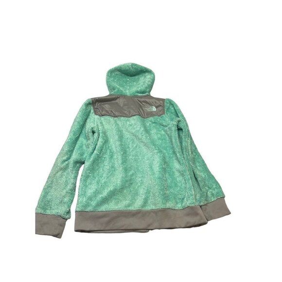 North Face Jacket Girls Large (14/16)  Light Green Gray Hooded Zip Fuzzy Fleece - Picture 2 of 13